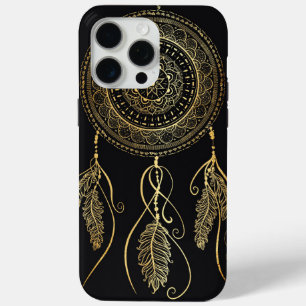 Coque iPhone 15 Pro Max Magnifique Black Gold Dream Catcher Mandala