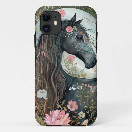 Coques Case-Mate iPhone Magnifique Fantaisie Cheval Noir (Dos)
