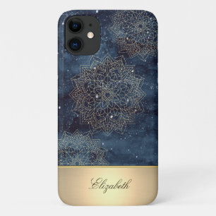 Case-Mate iPhone Case Magnifique mandala floral en or sur fond bleu mari