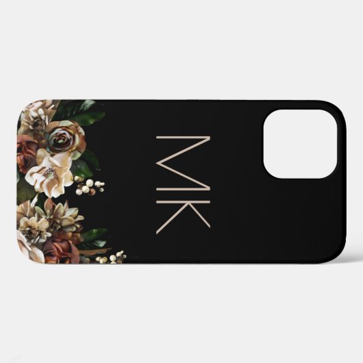 Coques Case-Mate iPhone Magnolia noire avec Monogramme (Verso (horizontal))