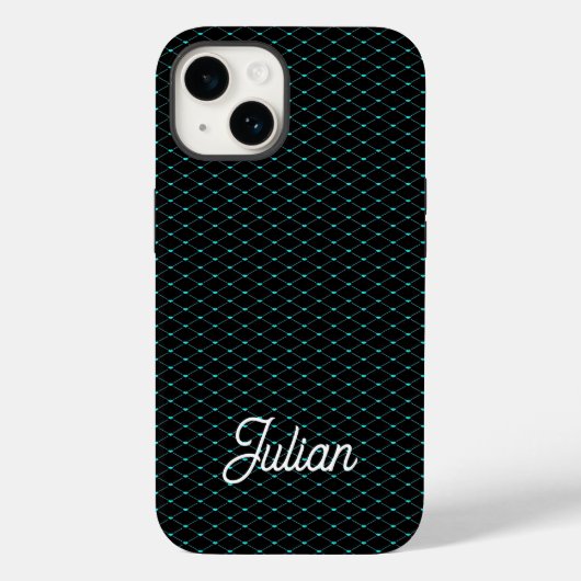 Coques Case-Mate iPhone Maillage net vert monogramme sur noir (Verso)
