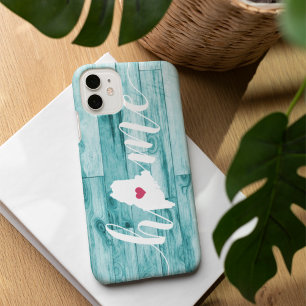 Coques iPhone 16 Maine Accueil État Turquoise Look bois