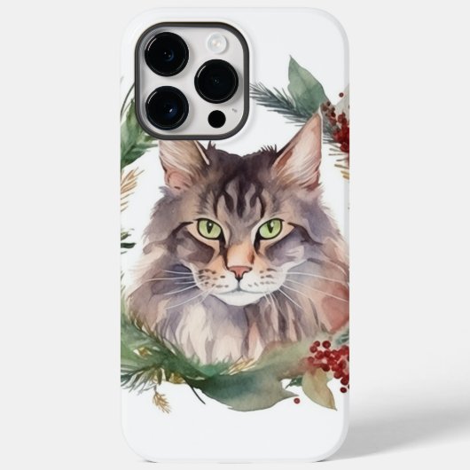 Coques Case-Mate iPhone Maine Coon Chat Noël Wreath Festive Kitten (Verso)