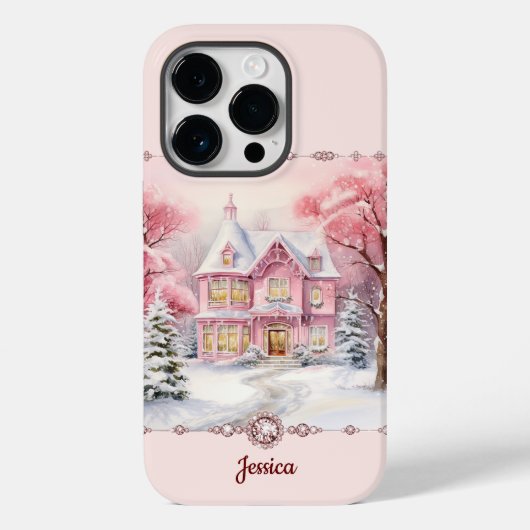 Coques Case-Mate iPhone Maison de Noël rose Hiver Wonderland (Verso)