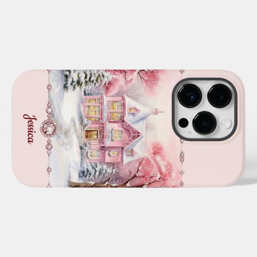 Coques Case-Mate iPhone Maison de Noël rose Hiver Wonderland (Verso (horizontal))