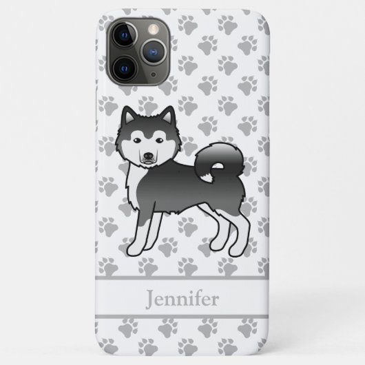 Coques Case-Mate iPhone Malamute d'Alaska noir et blanc Chien mignon & nom (Dos)