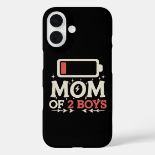 Coques iPhone 16 Maman de 2 garçons batterie faible drôle de fête d