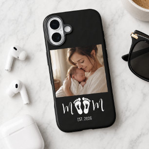 Coques iPhone 16 Maman établie empreintes de bébé Photo Fête des Mè