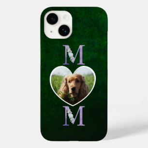 Coque Pour iPhone 14 Maman Floral coeur lilas photo du chien vert