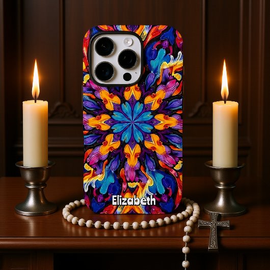 Coques Case-Mate iPhone Mandala Abstrait kaléidoscopique avec couleur