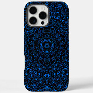 Coques iPhone 16 Pro Max Mandala Bleu Azur avec Symétrie Hypnotique