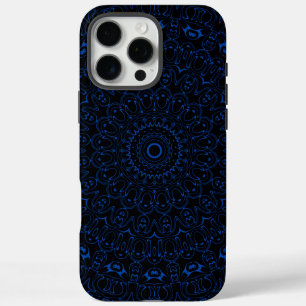 Coques iPhone 16 Pro Max Mandala Bleu de Cobalt à la Symétrie Intriquée
