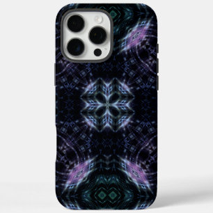 Coques iPhone 16 Pro Max Mandala de la galaxie néon avec lueur futuriste