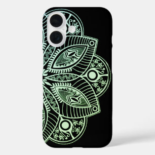 Coques iPhone 16 Mandala Exotic Tribal Green Gradient