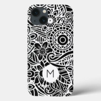 Mandala Floral Moderne Monogramme INITIAL Noir Bla