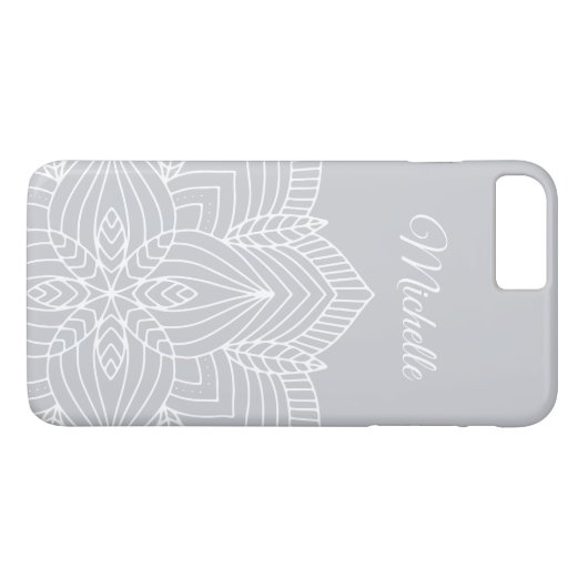 Coques Case-Mate iPhone Mandala gris et blanc personnalisé (Dos (Horizontal))