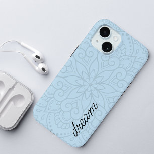 Coque Pour iPhone 15 Mandala Moderne Bleu Poussiéreux Script