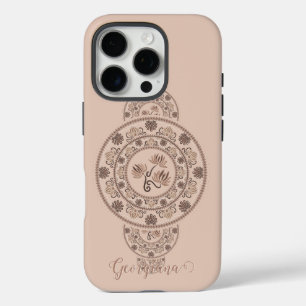 Coques iPhone 16 Pro Mandala Ornementale Mocha Rococo Lotus