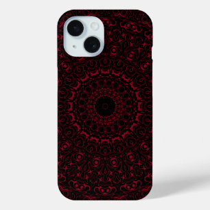 Coque Pour iPhone 15 Mandala Rouge de Bourgogne avec Symétrie Ornementa