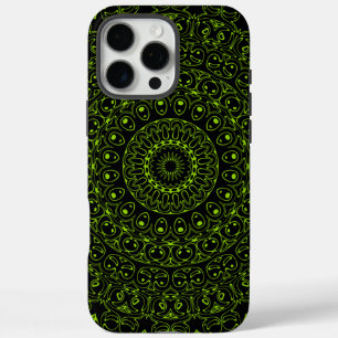 Coques iPhone 16 Pro Max Mandala Vert Chartreuse avec Symétrie Audacieuse