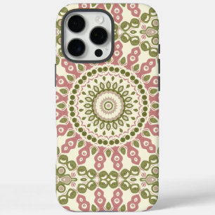 Coques iPhone 16 Pro Max Mandala vert et rose motif bohème vintage