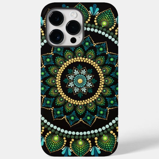 Coques Case-Mate iPhone Mandala vert | Peint main | Géométrie sacrée (Verso)