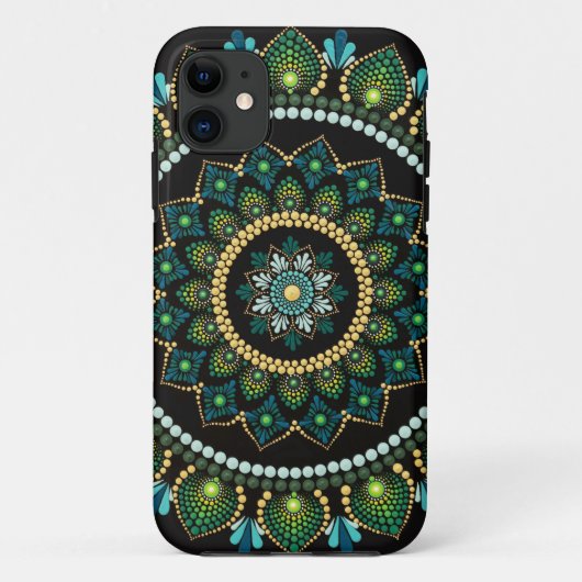 Coques Case-Mate iPhone Mandala vert | Peint main | Géométrie sacrée (Dos)