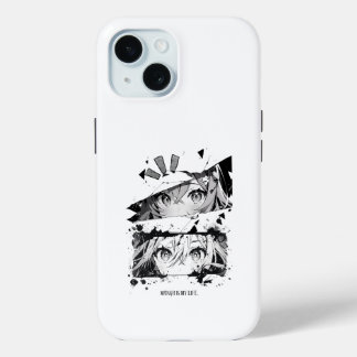Coque Pour iPhone 15 Manga Est Ma Vie Anime Yeux Glitch Art