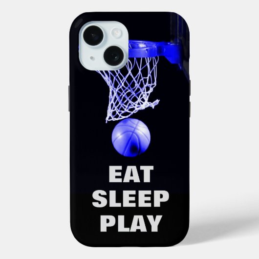 Coques Case-Mate iPhone Mange Sommeil Jouer Basket Bleu Noir (Verso)