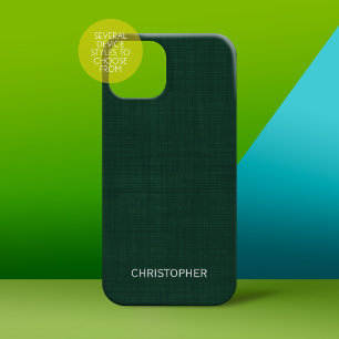 Coque Pour iPhone 15 Manly Linen Look avec vert - nom personnalisé