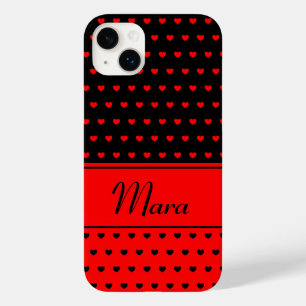 Coque Pour iPhone 14 Plus Mara - Nom Modèle, Coeurs rouge et noir élégants