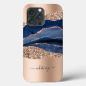 Coques Case-Mate iPhone Marble Blue Geode Gold Parties scintillant (Verso)