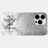 Coques Case-Mate iPhone Marbre à paillettes d'argent en dégradé Monogramme (Verso (horizontal))