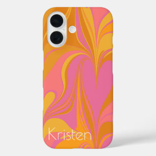 Coques iPhone 16 Marbre Abstrait en Jaune clair et rose