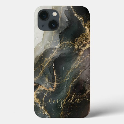 Coques Case-Mate iPhone Marbre Abstrait en or noir (Verso)