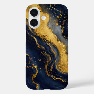 Coques iPhone 16 Marbre Abstrait Fluide Luxe Navy Or Art