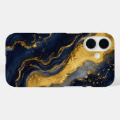 Coques Case-Mate iPhone Marbre Abstrait Fluide Luxe Navy Or Art (Verso (horizontal))