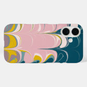 Coques Case-Mate iPhone Marbre Abstrait moderne Ebru Motif Turquoise et ro (Verso (horizontal))
