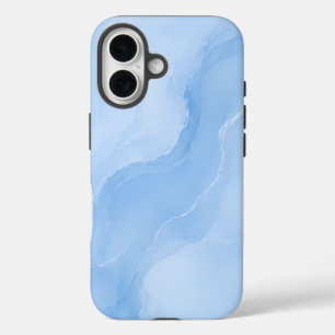 Coques iPhone 16 Marbre Abstrait Motif Bleu Clair
