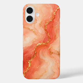 Coques iPhone 16 Plus Marbre Abstrait Rivière Or Corail