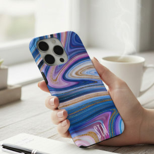 Case-Mate iPhone Case Marbre Agate Monogramme Or Rose et Bleu