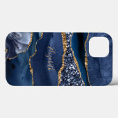 Coques Case-Mate iPhone Marbre Agate Pailleté Bleu Or Tendance Monogram (Verso (horizontal))