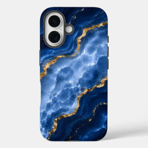Coques iPhone 16 Marbre Agate Saphir Luxueux