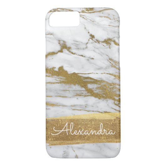 Coques Case-Mate iPhone Marbre blanc avec huile d'or et Parties scintillan (Dos)
