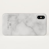 Coques Case-Mate iPhone Marbre blanc avec monogramme et nom personnalisés (Dos (Horizontal))