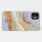 Coques Case-Mate iPhone Marbre blanc chic monogramme paillettes or (Dos (Horizontal))