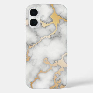 Coques iPhone 16 Marbre blanc et or minimaliste