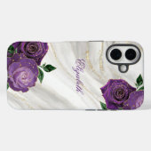 Coques Case-Mate iPhone Marbre blanc Floral pourpre (Verso (horizontal))