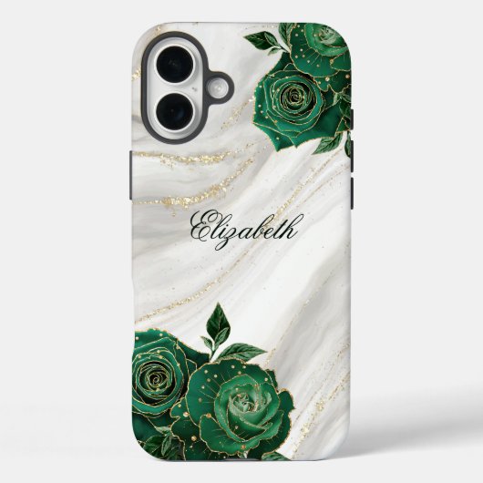 Coques Case-Mate iPhone Marbre blanc Floral Vert Or (Verso)
