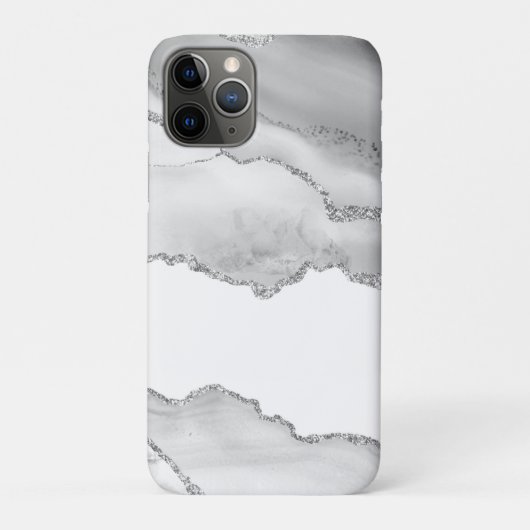 Coques Case-Mate iPhone Marbre Blanc Grisé Agate Simple Paillettes Argenté (Dos)
